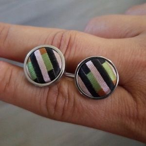 NWOT Mens Cuff links Silver with stripes